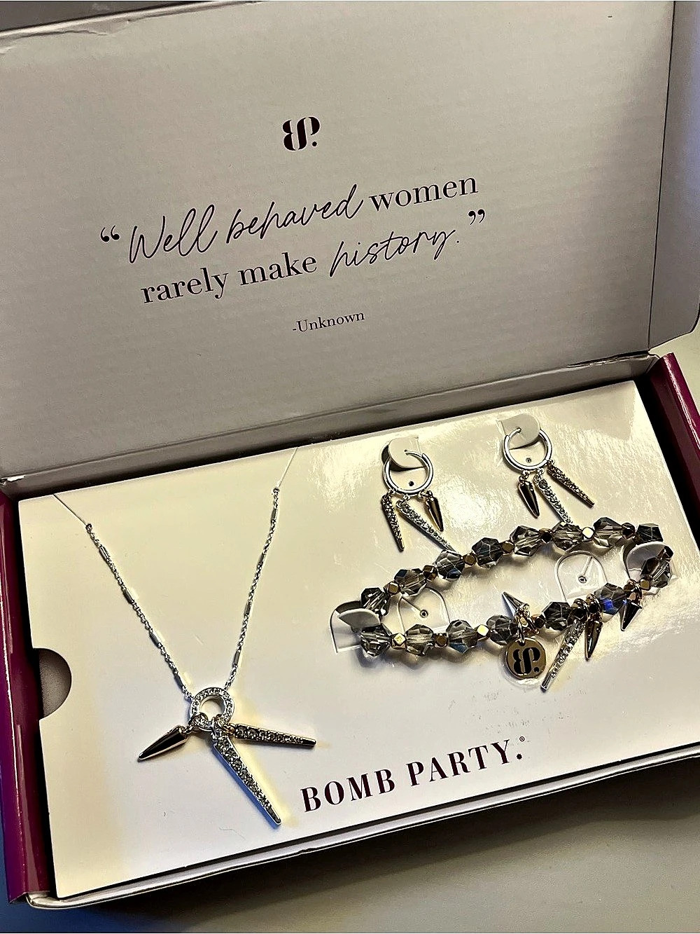 Bomb Party Glam Box Points of Shimmer Necklace Set in Silver & Gold NWT